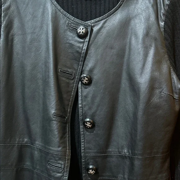 Tory Burch Black Leather and Knit Jacket - Picture 3 of 6